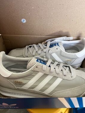 adidas SL 72 Sneakers in Light Gray and White with Gold Accents